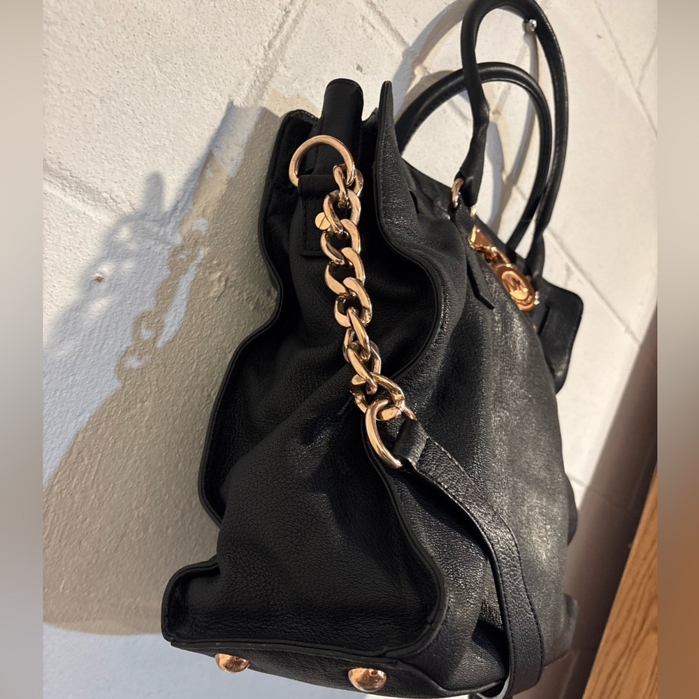 Authentic Michael Kors Hamilton Satchel Black Leather Gold Hardware - Picture 3 of 12